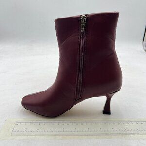 Wine Women's Sexy Closed Toe Ankle Boots Mid Heel Side Zipper Winter Fall Shoes